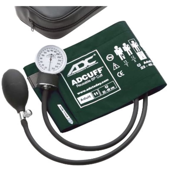 ADC Prosphyg 760 Pocket Aneroid Sphygmomanometer with Adcuff Nylon Blood Pressure Cuff, Adult, Dark Green