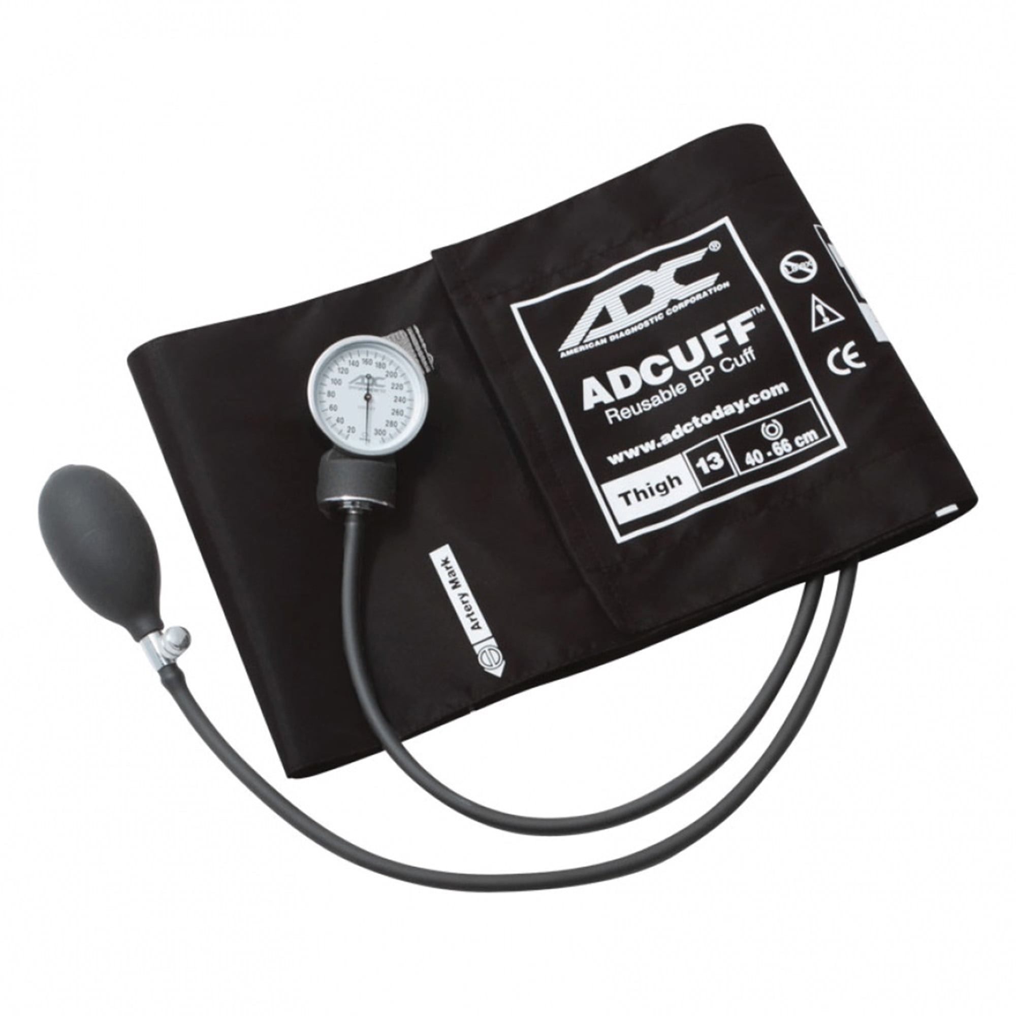 ADC Thigh Cuff Thigh Aneroid Sphygmomanometer Unit 2-Tubes Black 1 Each