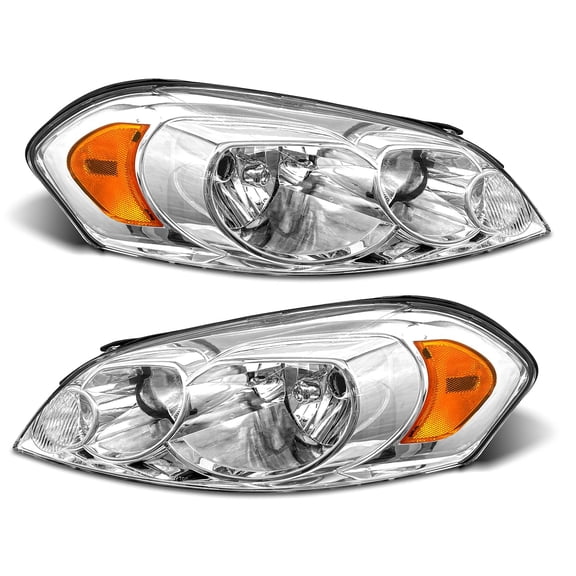 ADCARLIGHTS for 2006 2007 2008 2009 2010 2011 2012 2013 Chevy Impala Headlight Assembly compatible with 14-16 Impala Limited / 06-07 Monte Carlo Chrome Housing Amber Reflector Replacement Pair