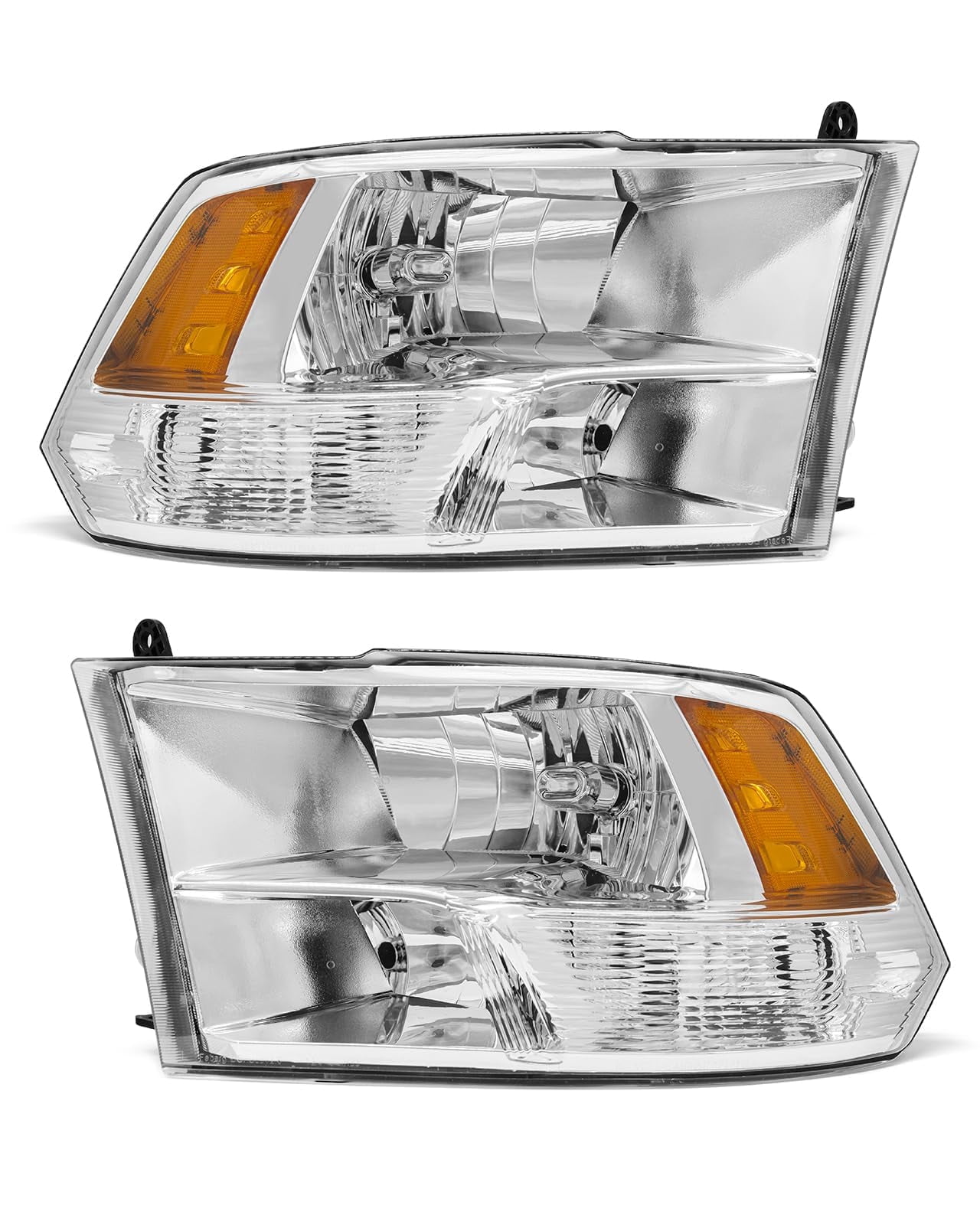 ADCARLIGHTS for 2009 2010 2011 2012 2013 2014 2015 2016 2017 2018 Dodge Ram Headlight Assembly compatible with 09-18 Ram 1500/10-18 Ram 2500 3500 Chrome Housing Amber Reflector Headlamp Replacement