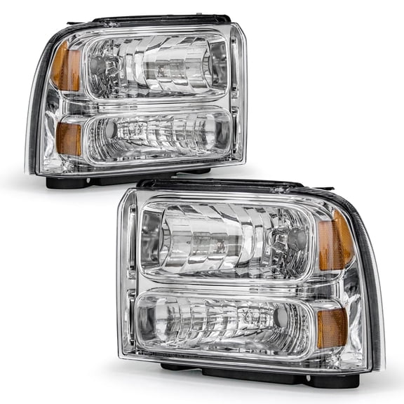 ADCARLIGHTS Headlight Assembly Compatible with 2005 2006 2007 Ford F250 F350 F450 F550 Super Duty /2005 Ford Excursion Chrome Housing Amber Reflector Driver and Passenger Side