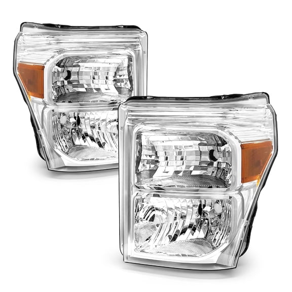 ADCARLIGHTS Headlight Assembly for Ford F250 F350 F450 F550 Super Duty 2011 2012 2013 2014 2015 2016 Chrome Housing Amber Reflector Replacement L+R Pairs (Chrome Housing Amber Reflector Clear Lens)