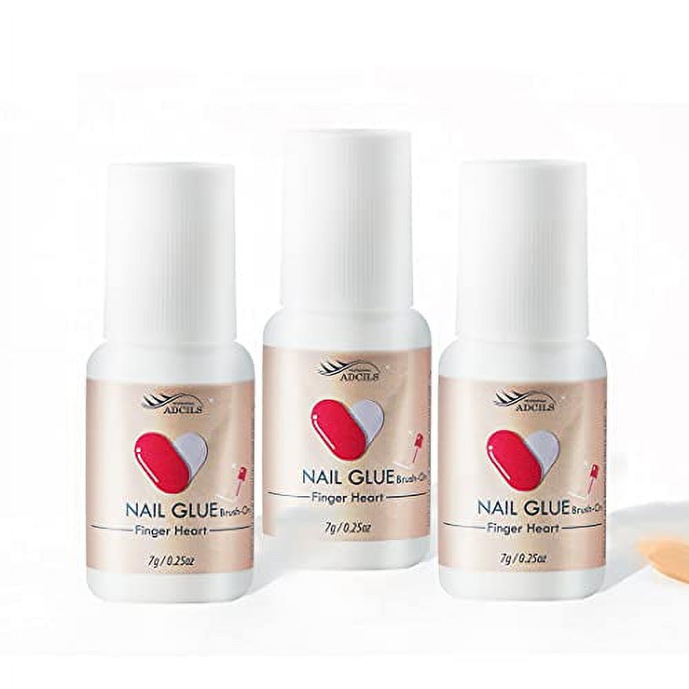 ADCILS Nail Brush BrushON Finger Heart Glue 0.25oz/7g x 3PCS Long Lasting Nail Glue for Fake