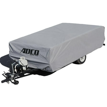 ADCO 2893 Pop Up Folding Trailer Polypropylene Cover, Fits 12'1" - 14' Trailers, Gray/White