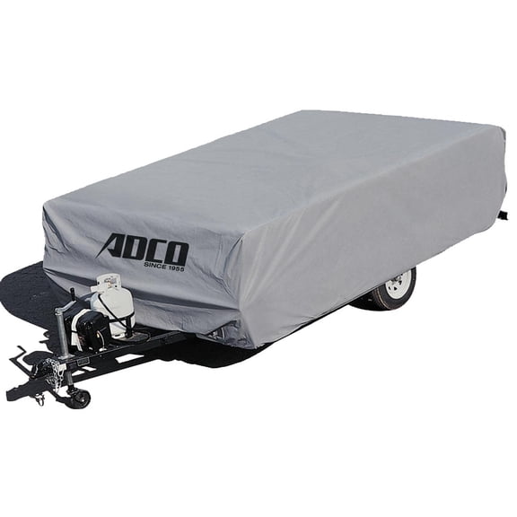 ADCO 2894 Pop Up Folding Trailer Polypropylene Cover, Fits 14'1" to 16' Trailers, Gray/White