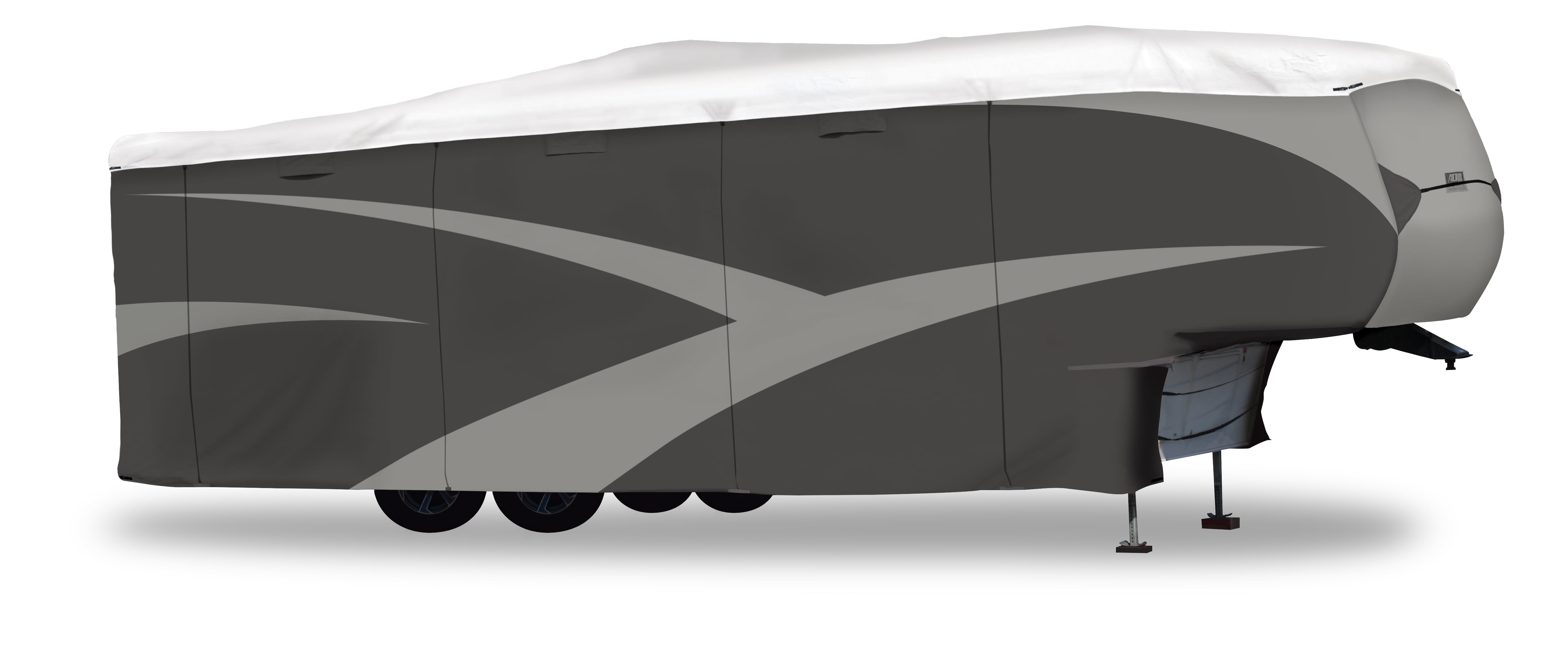 Gray and White 15-Foot All-Weather Olefin Travel Trailer Cover