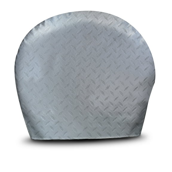 ADCO 3756 Silver OS Diamond Plated Steel Vinyl Tyre Gard Wheel Cover, (Set of 2) (Fits 43"-45")