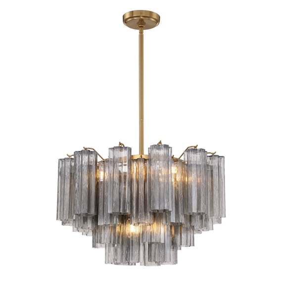 ADD-308-AG-SM Crystorama Lighting Addis - 9 Light Chandelier-14.25 Inches Tall and 22 Inches Wide-Aged Brass Finish-Smoke Glass Color