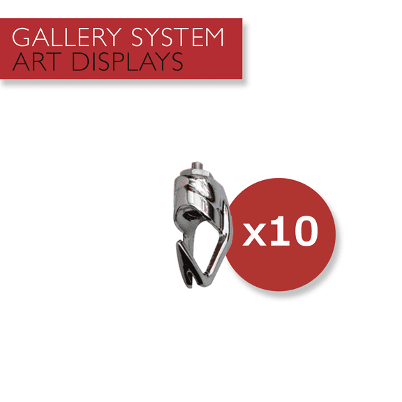 ADD-ON PUSHBUTTON HOOKS FOR ORIGINAL GALLERY PRO STEEL CABLE PICTURE HANGING KIT -- PACKAGE OF 10