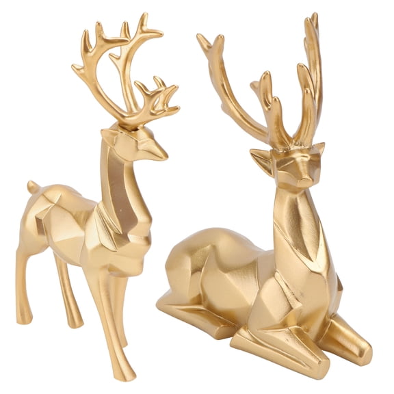 ADDHAT 1 Pair Desktop Ornament Tabletop Deer Statue for Home Decor Golden Synthetic Resin