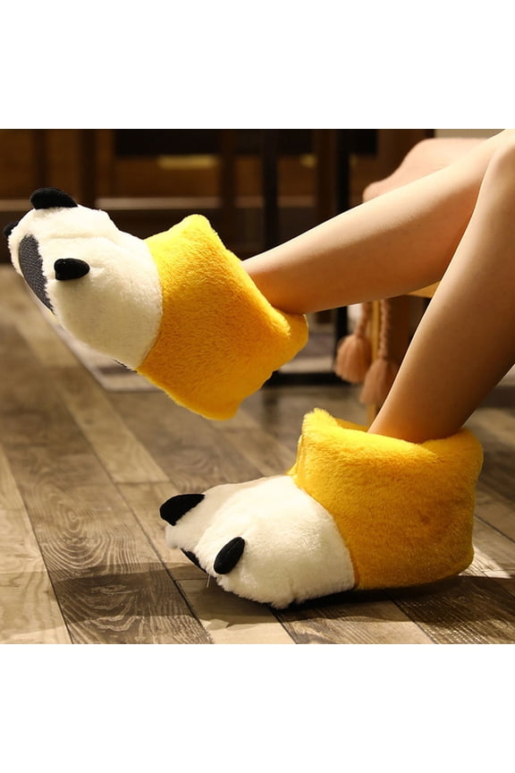 1 Pair Yellow Cat Paw Shape Plush Slippers for Women Indoor Use Autumn Winter Season