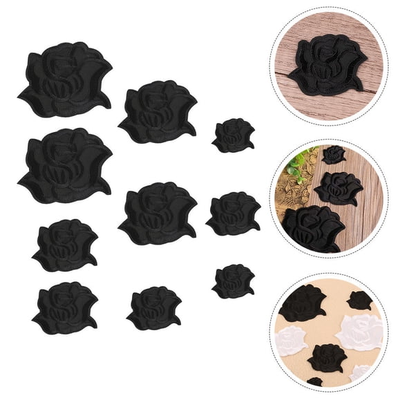 ADDHAT 10Pcs Embroidered Patches Black for DIY Projects Repair