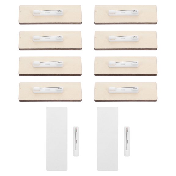 ADDHAT 10Pcs White Wooden Name Tag Badges with Pin for Custom Engraving
