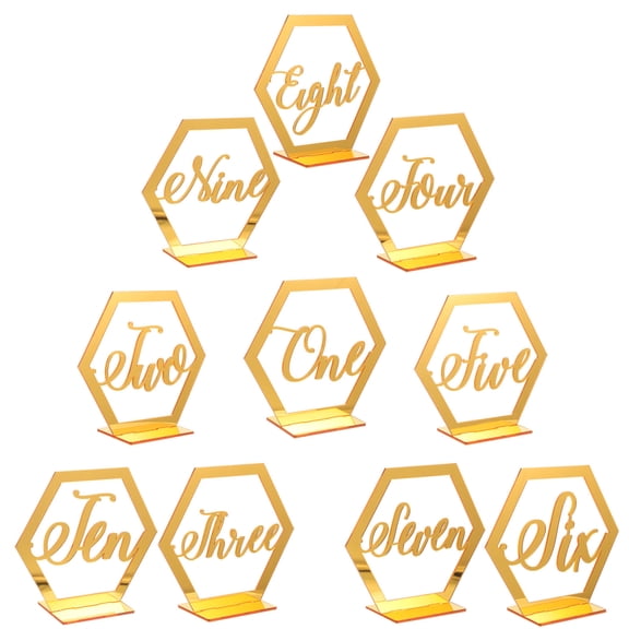 ADDHAT 10Pcs Simple Design Golden Acrylic Table Numbers for Wedding Reception and Party