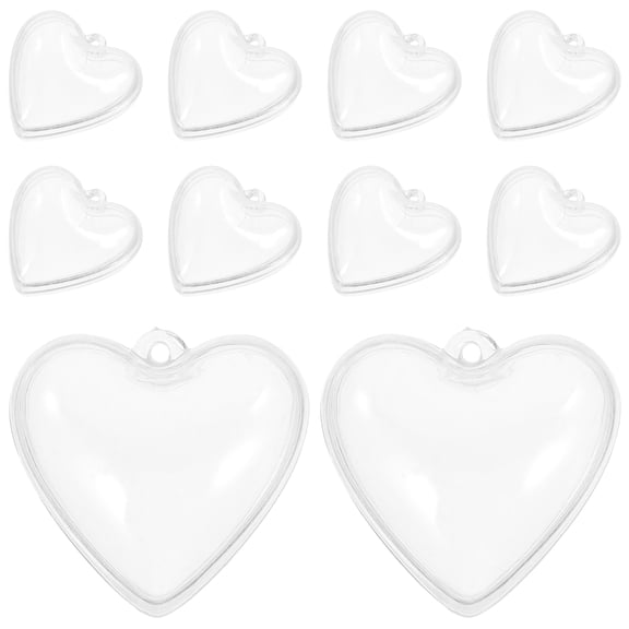 ADDHAT 10pcs Clear Fillable Ornaments Set, Heart-Shaped Aquarium Decorations, Transparent Craft Supplies