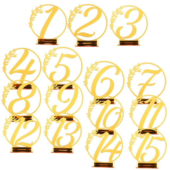ADDHAT 15Pcs Decorative Table Numbers Golden Acrylic Leaf Edge Seating Indication Wedding Banquet