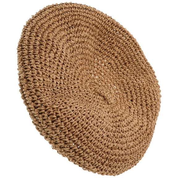 ADDHAT 1Pack Female Beret Hat Khaki Color Paper Straw Hand Woven For Girls Art Enthusiasts