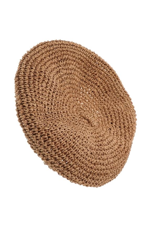 1Pack Female Beret Hat Khaki Color Paper Straw Hand Woven For Girls Art Enthusiasts