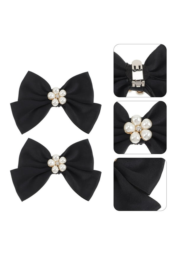 1 Pair Black Cloth and Metal Bow Shoe Clips with Wedding Shoe Accessories Decorative Clips