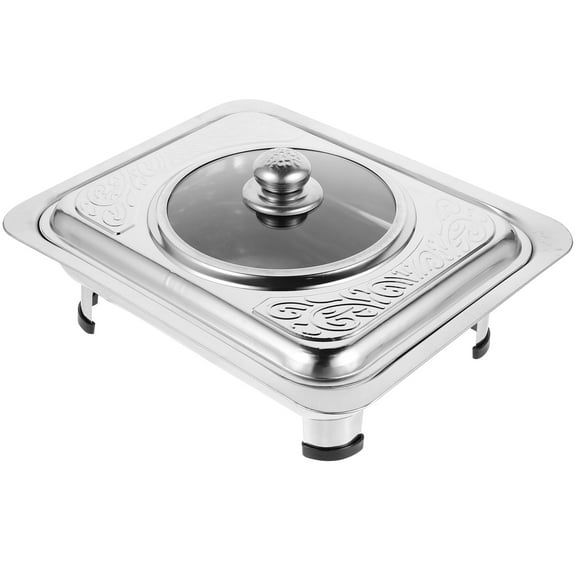 ADDHAT 1Pc Stainless Steel Square Tray Silver Rectangular Shape with Rounded Corners for Buffet Dishes in Hotels