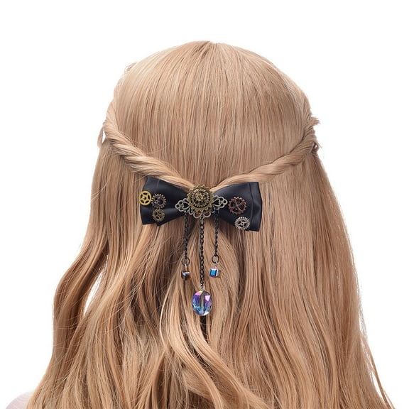 ADDHAT 1Pcs Black Bow Tie Clip Duckbill Shape Hair Accessories For Women Party Wear