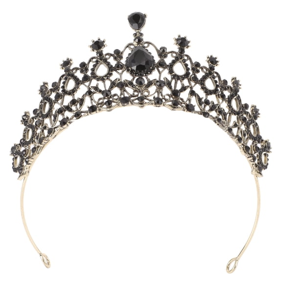 ADDHAT Bridal Crown Black Rhinestone Alloy Wedding Headpiece for Bride Use 1Pc