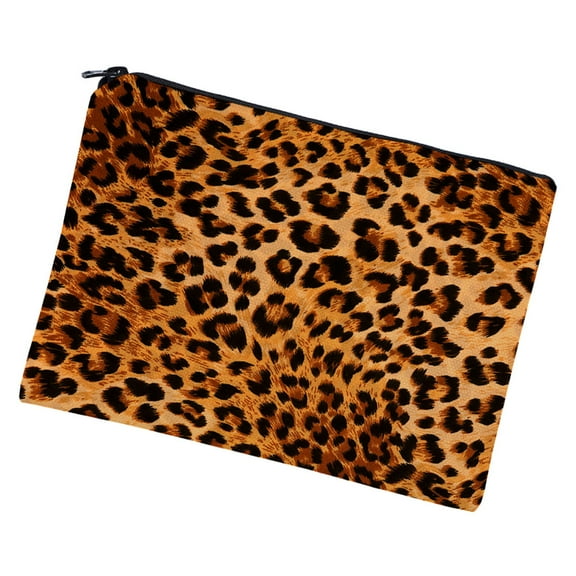 ADDHAT 1Pcs Leopard Print Makeup Bag Women Storage Pouch Waterproof Travel Organizer Square Polyester 8.7x5.5in