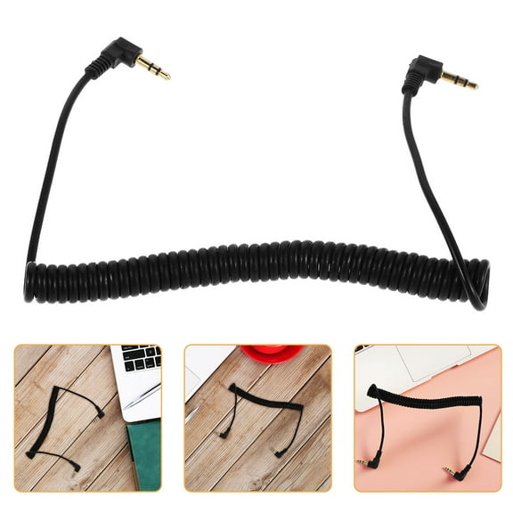 ADDHAT 1Set Audio Transmission Cable with Right Angle and Coiled Design for Audio Enthusiasts 16.11X0.43X0.43In