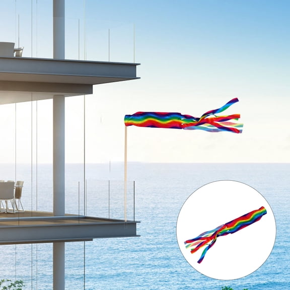 ADDHAT 1Set Decorative Hanging Flag for Balcony in Satin Material with Wind-Driven Colorful Decoration 55x5.3in