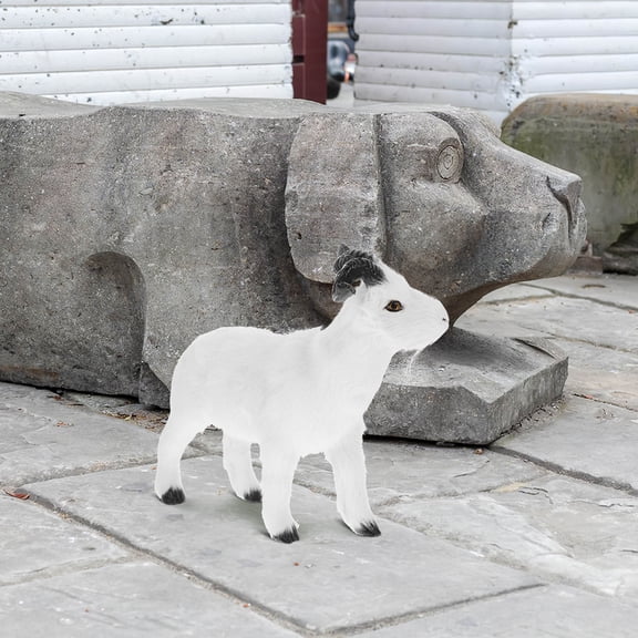 ADDHAT 1Set Small Goat Statue Animal Figurines Faux Animal Hair For Diy Landscaping 9.4x7.9x3.1in