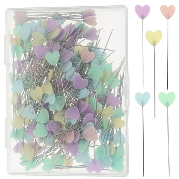 ADDHAT 200Pcs Sewing Straight Pin for Diy Projects and Location Fixing Assorted Color Heart Shaped Head Steel
