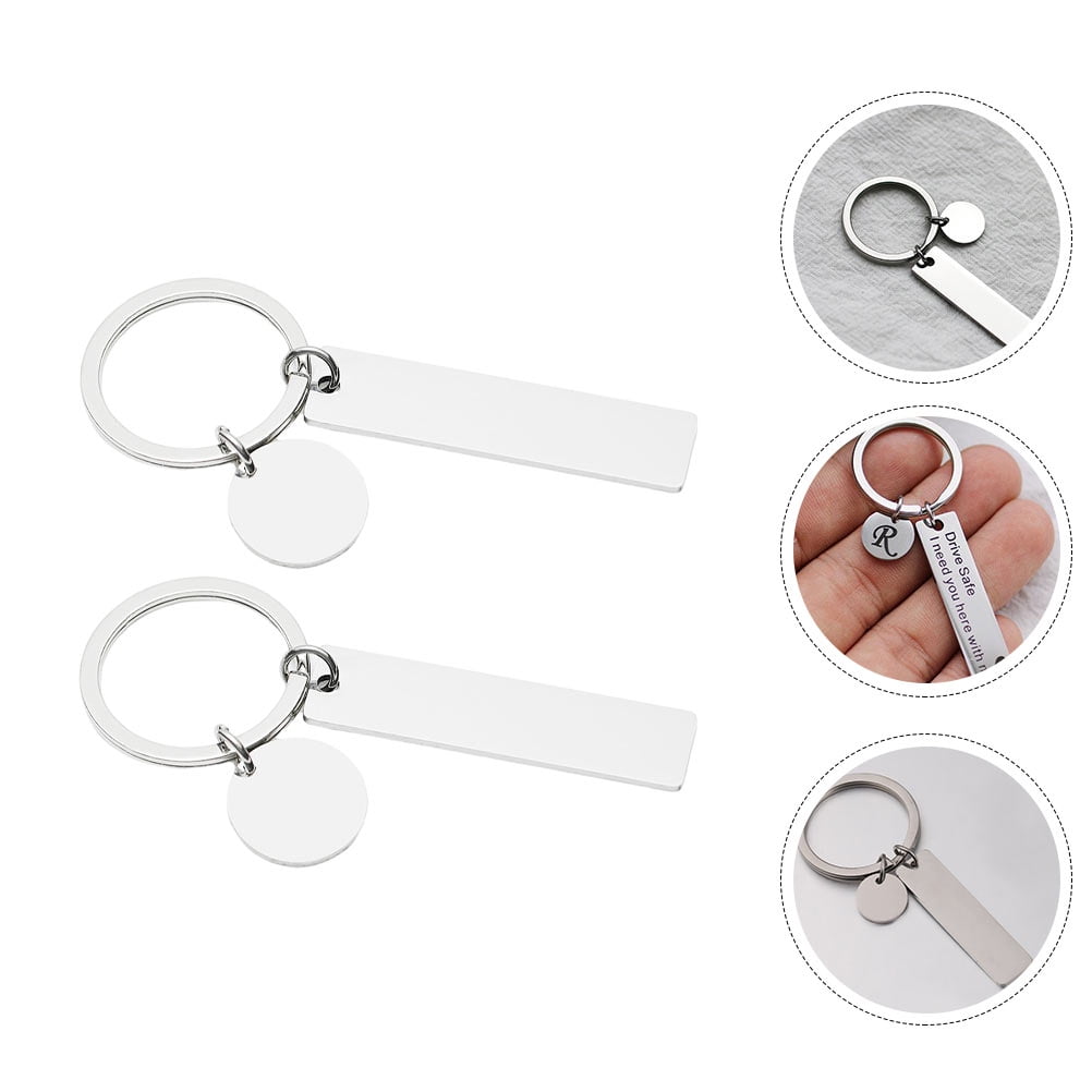 ADDHAT 2Pcs DIY Blank Stainless Steel Key Rings Hanging Tags for ...