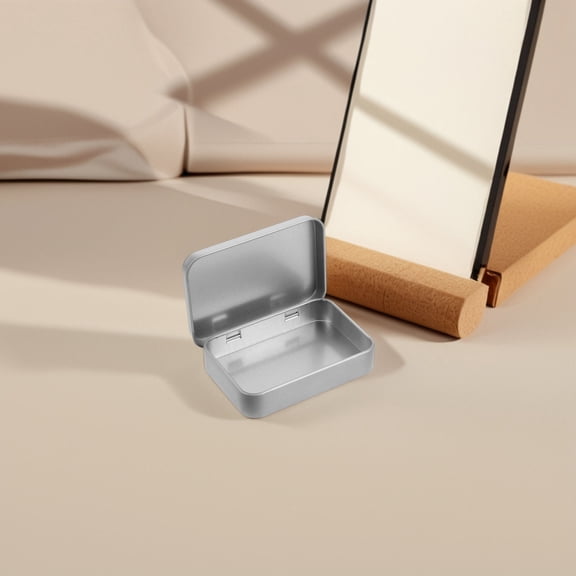 ADDHAT 2Pcs Small Metal Tin Boxes Plated Silver Rectangle Design with Lid for Portable Storage