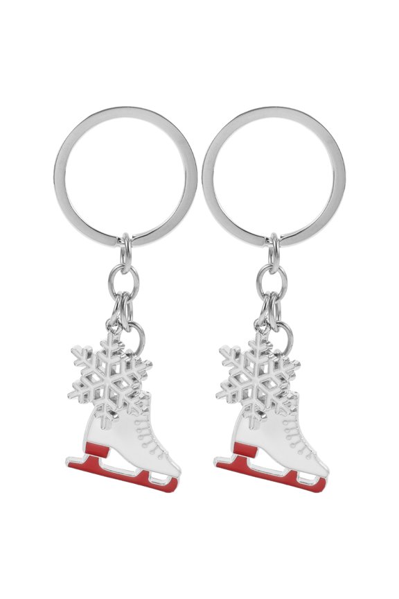 2Pcs Snowflake Keychain Skating Shoe Shape Key Holder Silver Zinc Alloy Everyday Use