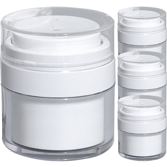 ADDHAT 4Pcs Airless Pump Jars Plastic Acrylic .7x6.2in Empty Containers for Creams