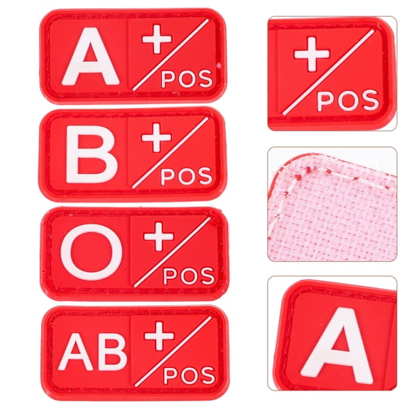 ADDHAT 4Pcs Blood Type Patches for Pouches and Clothes Red Color Rectangle Shape Wilderness Exploration General Users