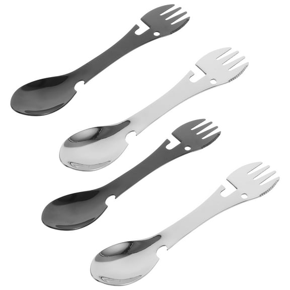 ADDHAT 4Pcs Camping Utensils Stainless Steel Utility Spork with Fork Spoon for Travel