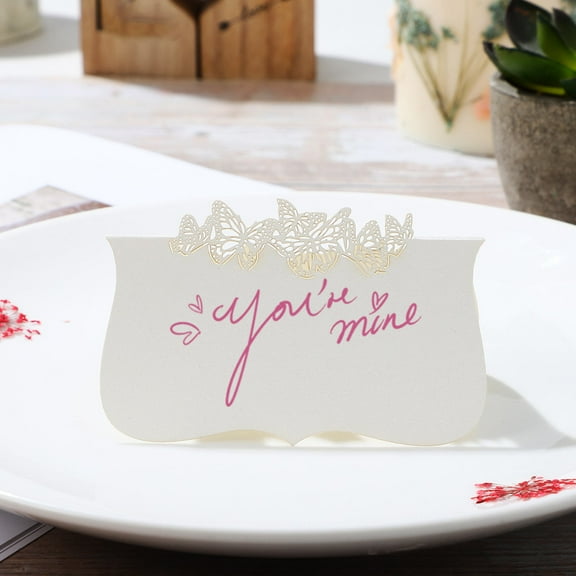 ADDHAT 50 Pcs Wedding Name Place Cards Iridescent Paper Small Tent Shape for Table Setting 3.93X3.54X0.04in