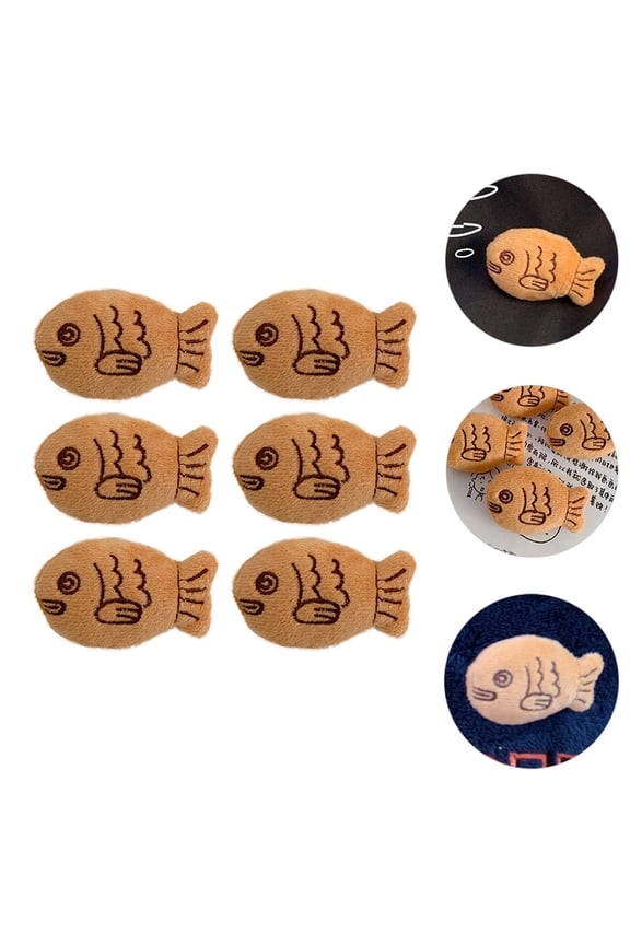 6Pcs Plush Fish Brooch Pin Khaki Clothes Badge Brooch Decoration for Backpack and Dress