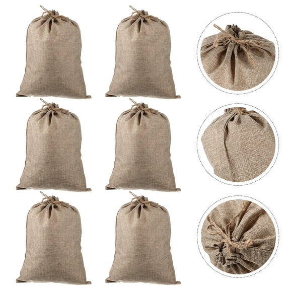 ADDHAT 6Pcs Wear-Resistant Khaki Burlap Pouches for Vegetable and Potato Storage 15.72X11.79X0.12in