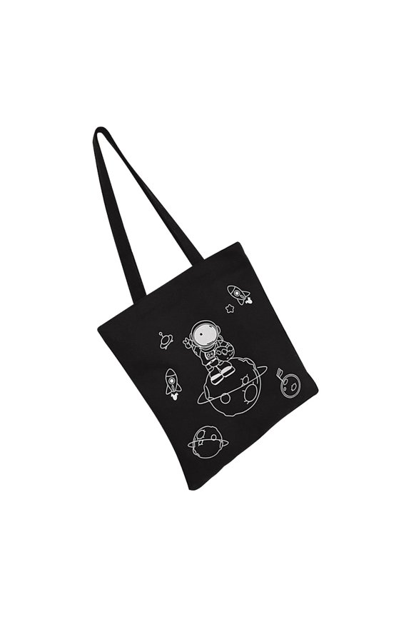 Multipurpose Canvas Shoulder Bag with Astronaut Graphic for Storage and Grocery Carrying