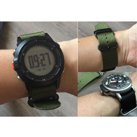 ADDHAT 24mm Black Nylon Watch Strap with Stainless Steel Clasp Replacement Band for Men and Women