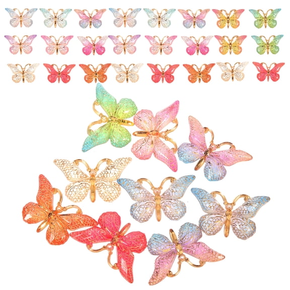 ADDHAT Butterfly Charms for Crafts 50 Pcs Assorted Color Plastic and Resin Craft Decoration and Diy