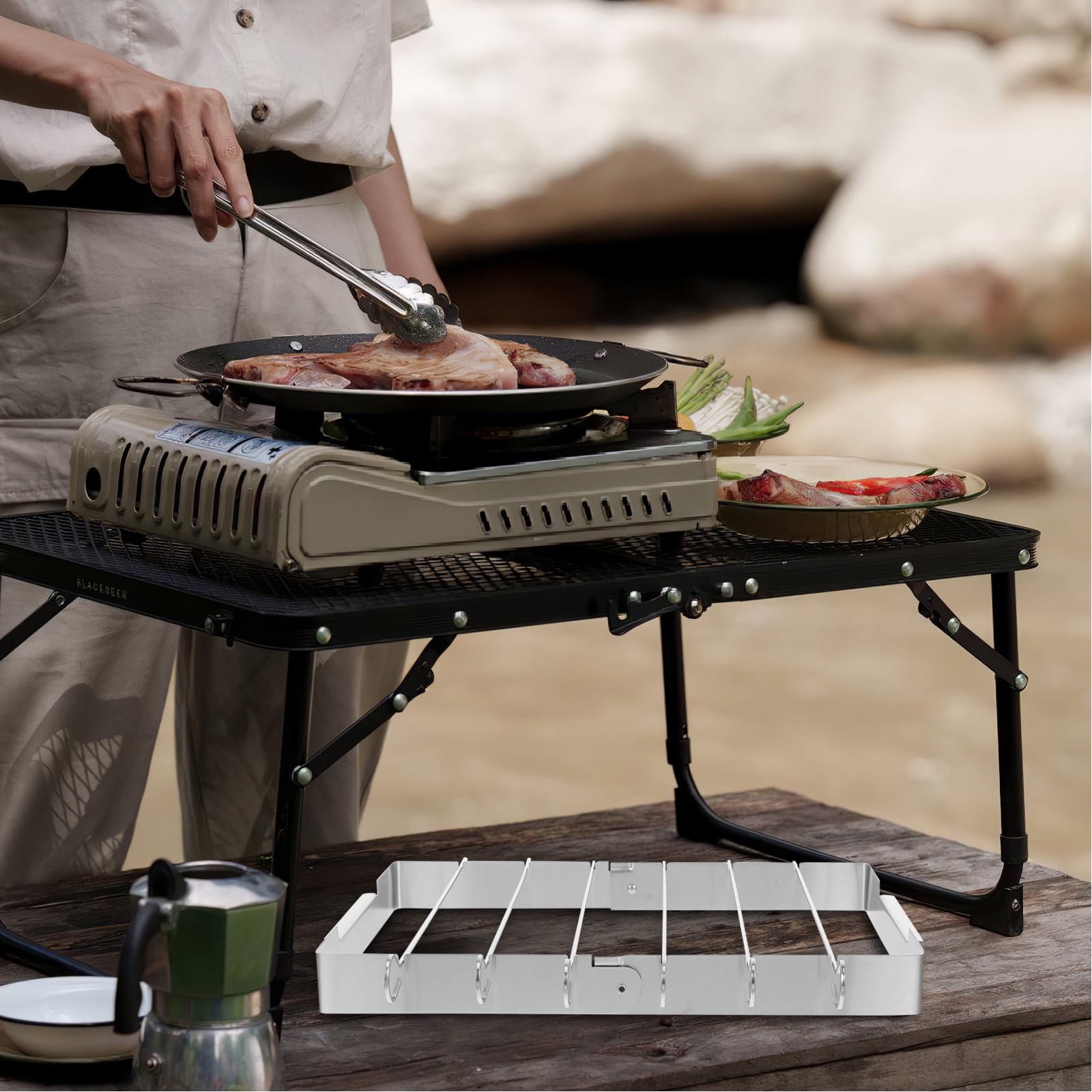 ADDHAT Portable Foldable Stainless Steel Grill Rack with Skewers for ...