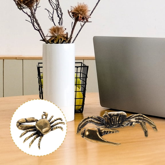 ADDHAT Brass Craft Statue Vintage Crab Decor Golden 1Pack
