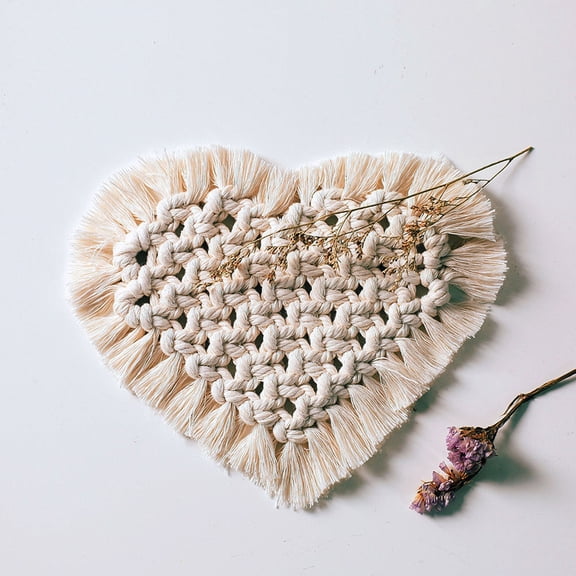 ADDHAT Cotton Cup Coaster Heart Shape Mug Mat Beige 1Pack