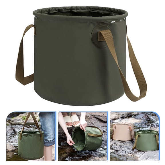 ADDHAT Lightweight Folding Water Bucket Green PVC with Handles for Outdoor Activities