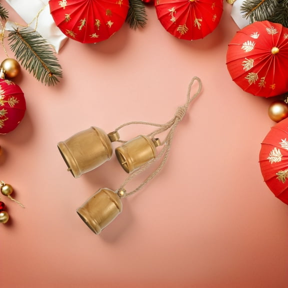 ADDHAT Rustic Metal Bells with Jute Rope, Golden, Perfect for Christmas Decor