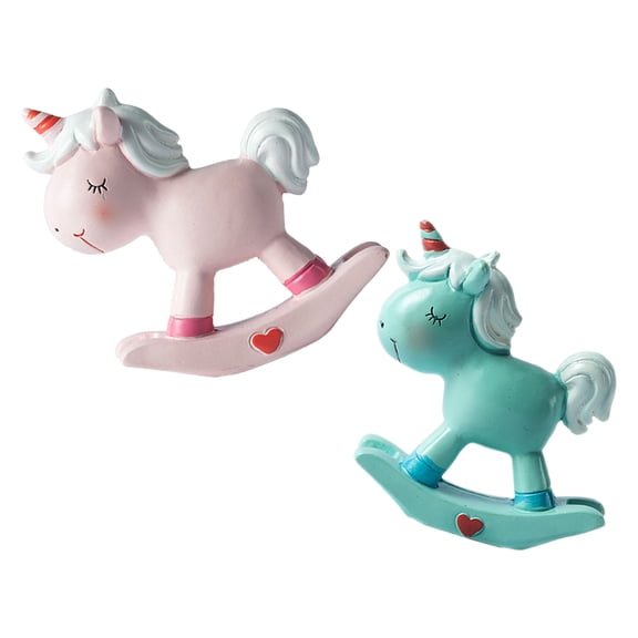 ADDHAT Miniature Unicorn Figurines 2Pcs Resin -green Small Animal Cake Ornaments Decor