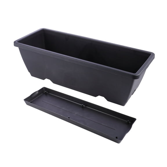 ADDHAT Rectangular Black Plastic Planter Durable Garden Flower Pot with Drainage Hole